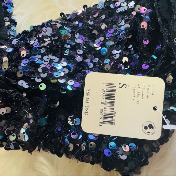 Free People Big Night Sequin Crop Top in Black-Size Small - Picture 6 of 8